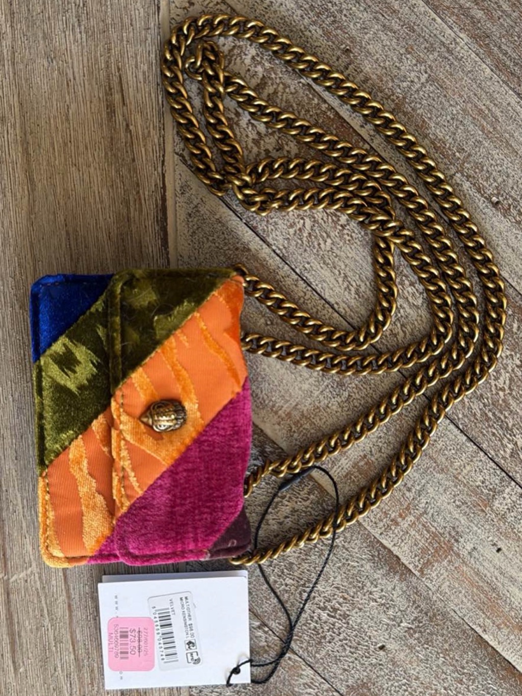 Kurt Geiger Velvet Multi-Color Diagonal Panel Chain Crossbody